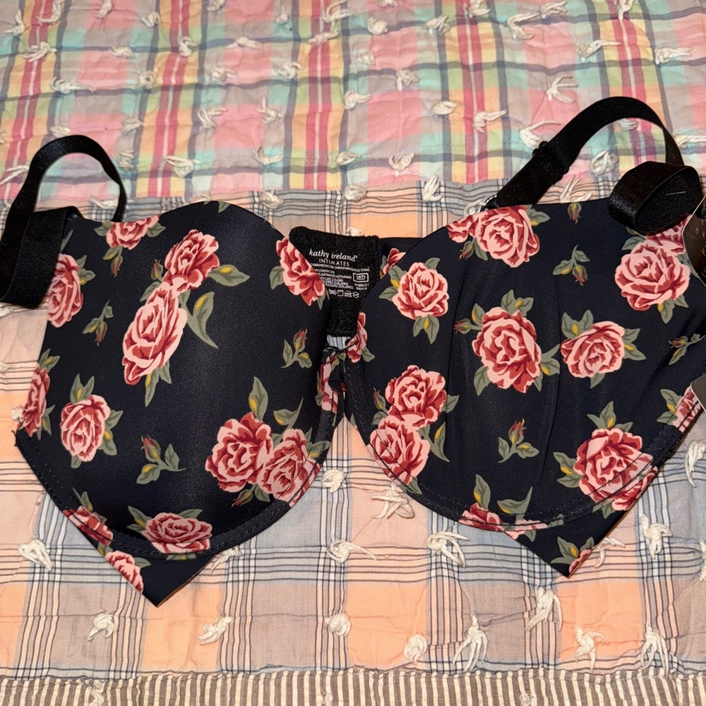 Kathy Ireland Black Floral Bra